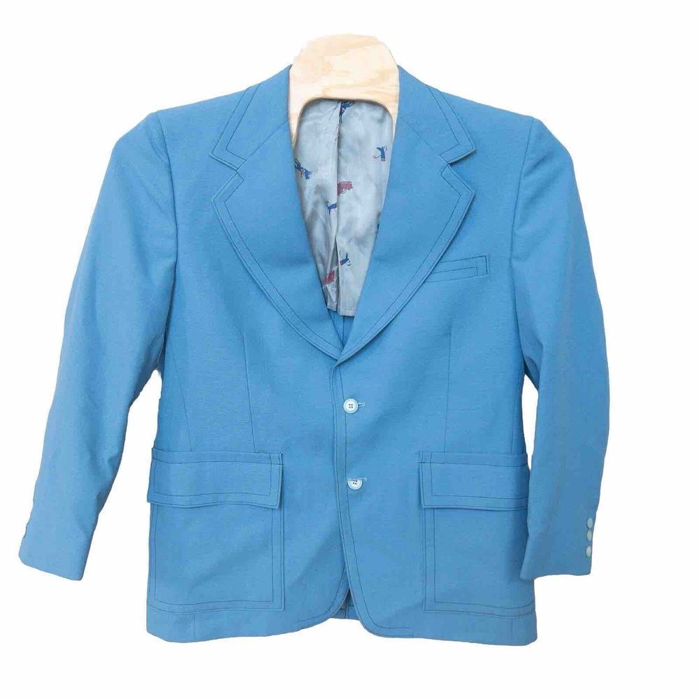 Vintage‎ Palm Beach Horse Racing Baby Blue Sport Coat Blazer Measures 40R Derby.